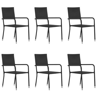 vidaXL Patio Dining Chairs 6 pcs Stackable Black Poly Rattan