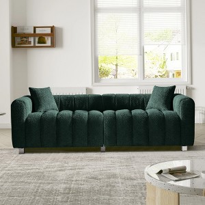 87.4'' Velvet 3-Seater Modular Loveseat Sofa with Metal Base Legs and 2 Pillows - 1 of 4