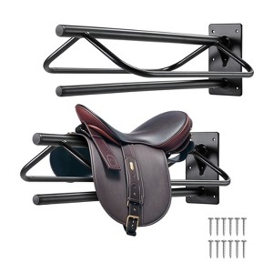 VEVOR Saddle Rack with Pad Bar,23.8 x 12.6 x 10.2 in,2 Packs Wall Mounted Saddle Stand, Heavy-Duty Steel Saddle Holder, Western & English Saddle Rack - 1 of 4
