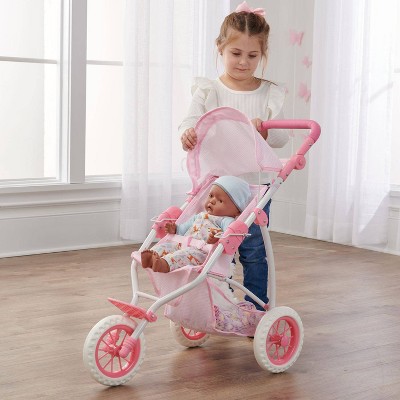 Pink and White Metal Folding Doll Stroller with Adjustable Handle