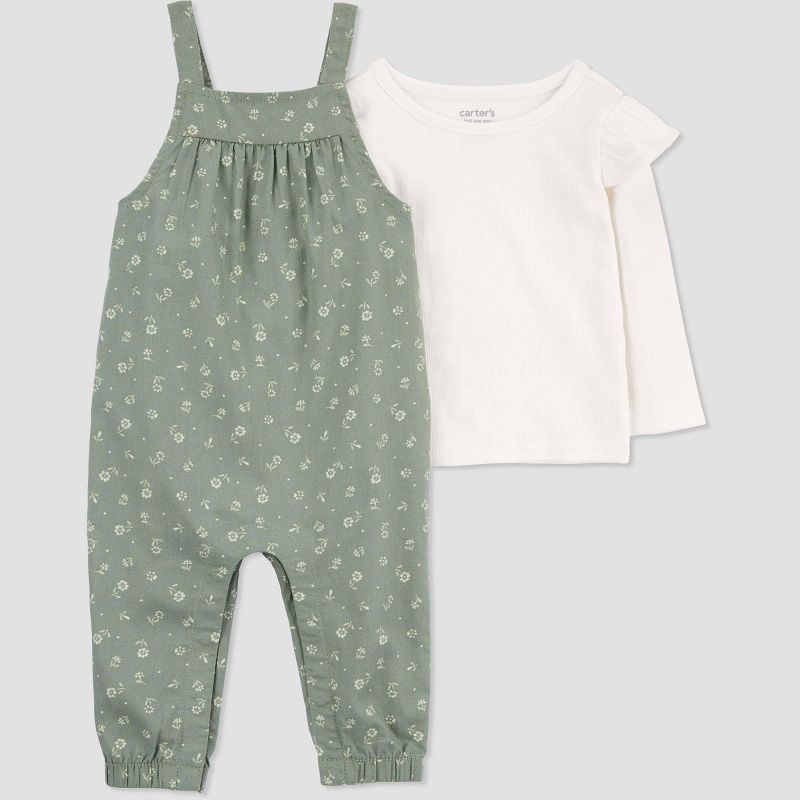 Carter&#39;s Just One You&#174; Baby Girls&#39; Floral Top &#38; Overalls Set - Green/Ivory, 4 of 8