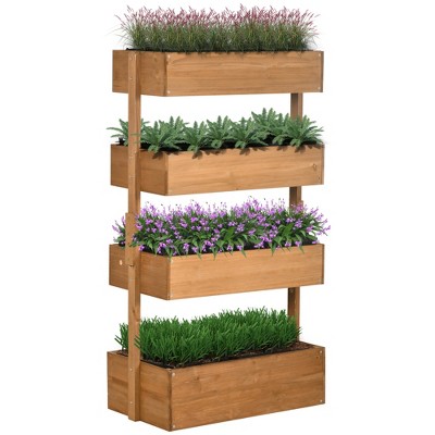 Maggift Planters Vertical Garden Planter, Wood 4 Tier Planter Box, Self Draining Outdoor Flowers, Vegetables and Herbs, Orange 33.7"*21.7"*8.7"