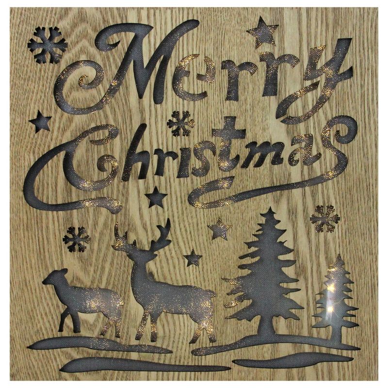 Diva At Home 12" Lighted Wooden "Merry Christmas" Christmas Wall Decoration, 1 of 4