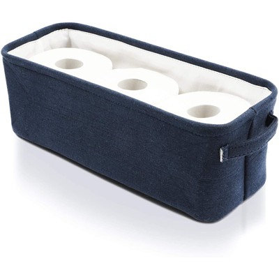 Dark Blue Jute Fabric Storage Bin Basket Box Container Cubes Organizer with Handles Rectangular 16"x6"x5.25"