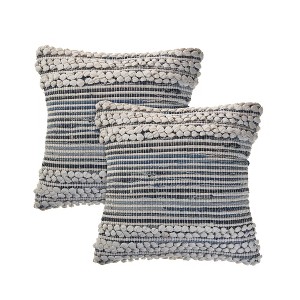 HomeRoots Set of Two 18" Blue And Ivory Cotton Throw Pillows with Texture - 1 of 4