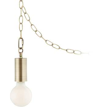Possini Euro Design Antique Brass Plug-In Swag Chandelier 5 1/2" Wide Modern Milky G25 LED Bulb for Dining Room House Entryway