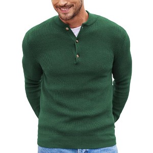 COOFANDY Men Henley Knit Sweater Dress Long Sleeve Button Pullover Sweater Casual Sweater Lightweight Slim Fit Tops - 1 of 4