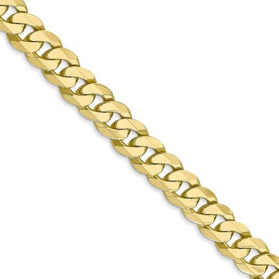 Black Bow Jewelry Men's 6.75mm 10k Yellow Gold Flat Beveled Curb Chain Necklace