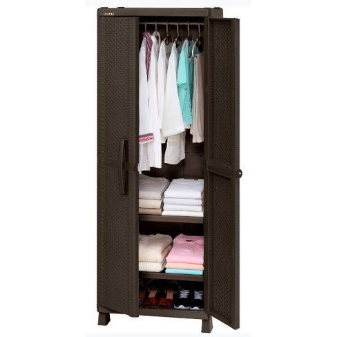 Costway Storage Wardrobe Cabinet Mobile Armoire Closet with Hanging Rod &  Adjustable Shelf