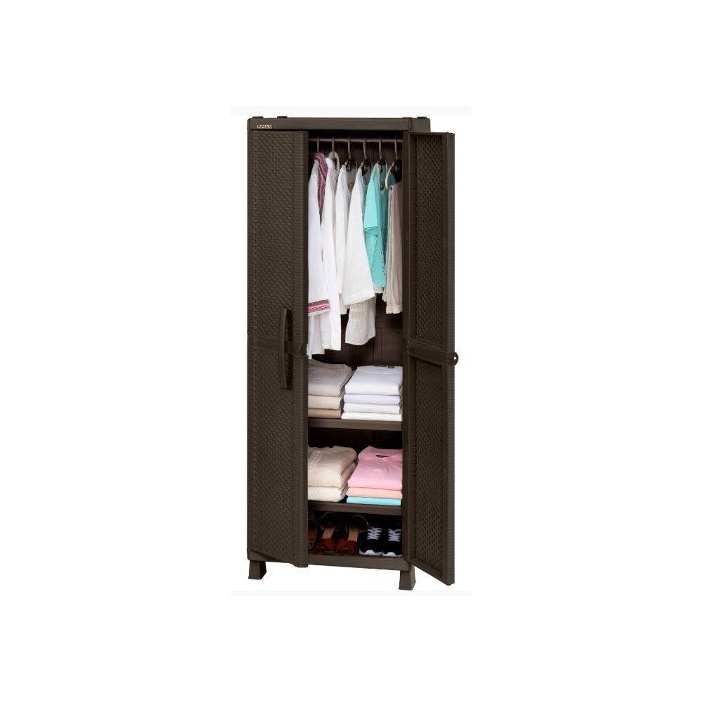 Resin Rattan Wardrobe Cabinet Brown - Inval: HDPE Material, 2 Adjustable Shelves, Lockable