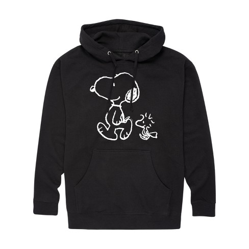 Men s Peanuts Snoopy Woodstock Walking Graphic Fleece Pullover Hoodie Black Medium Target