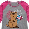 Girls' - Instant Message - Quokka with American Flag & Fireworks Shirt Tail Raglan Graphic T-shirt - 2 of 4