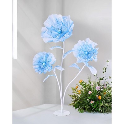 Wikineon Giant Artificial Flower for Reception Decoration: 5.58 ft Blue Huge Artificial Silk Flowers with Standing Base for Wedding and so on