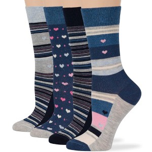 Women Cotton Calf Patterned Socks - 4 Pack - Striped, Dot, Geometric - M/L - Black, Brown, Navy | 7BIGSTARS KINGDOM - 1 of 4