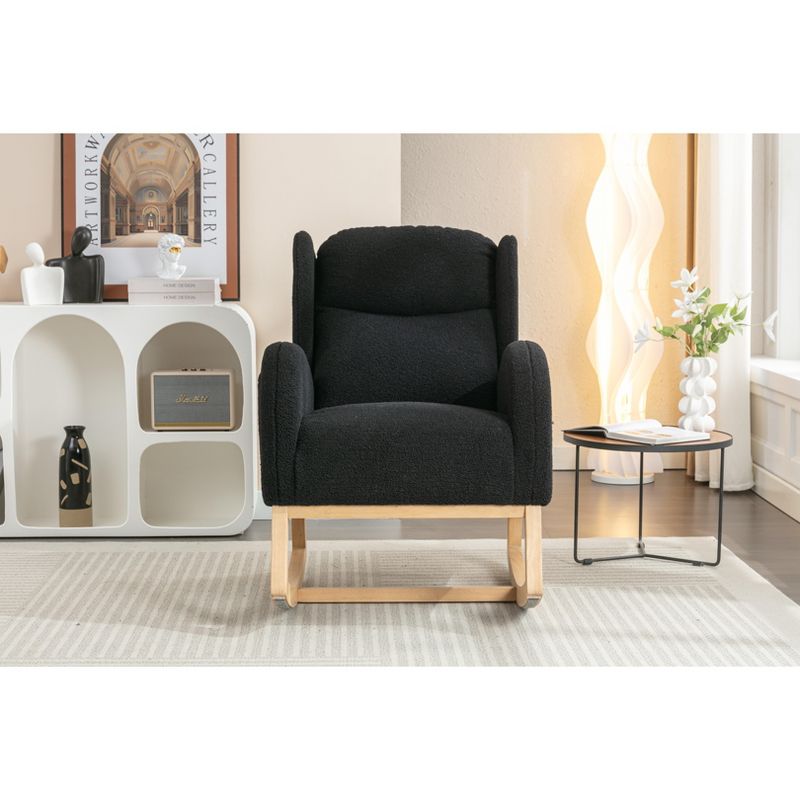 Teddy Fabric Rocking Chair, Upholstered Accent Chair With Wood Legs 4A -ModernLuxe, 4 of 11