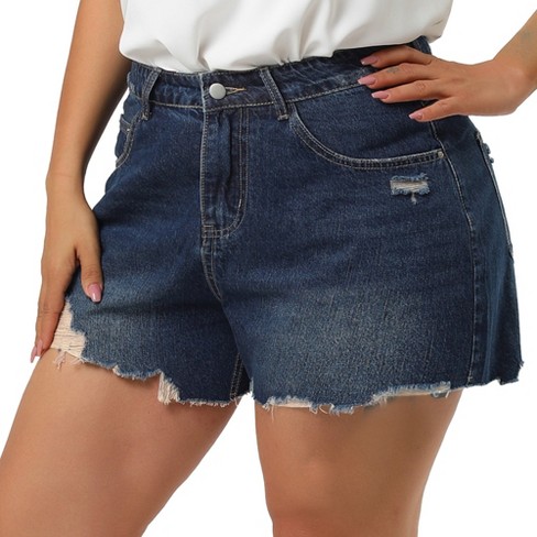 Unique Bargains Juniors' Plus Size Shorts Chambray Ripped Denim