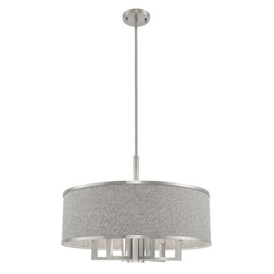 Park Ridge Brushed Nickel 7-Light Pendant with Gray Fabric Shade