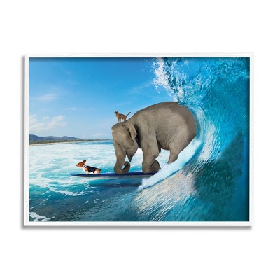 Stupell Industries Surfing Elephant Ocean Waves Framed Giclee Art