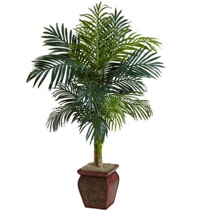 Nearly Natural 4.5-ft Golden Cane Palm with Decorative Container - 1 of 2
