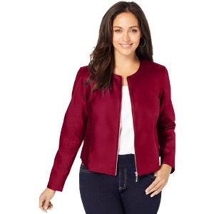 Jessica London Women's Plus Size Collarless Leather Jacket - 1 of 4