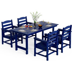 VINGLI 7-Piece Outdoor Patio Dining Set, HDPE All-Weather Rectangular Table with Umbrella Hole & 6 Patio Dining Chairs, Durable Patio Furniture Set - 1 of 4