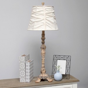 Antique Style Buffet Table Lamp with Ruched Shade Cream - Elegant Designs: Resin Base, Silk Shade, UL Listed - 1 of 4