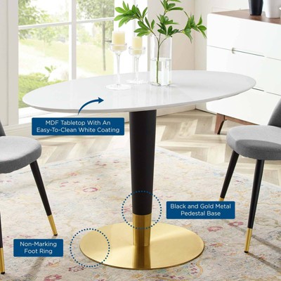 48" White and Gold Round MDF Dining Table with Metal Base
