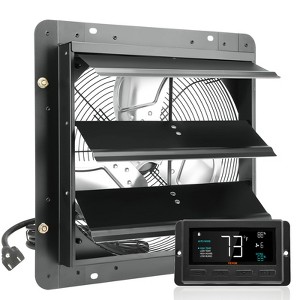 VEVOR Shutter Exhaust Fan, 14'' with Temperature Humidity Controller,  EC-motor, 1513 CFM, 10-Speed Adjustable Wall Mount Attic Fan, Black - 1 of 4
