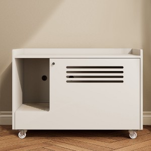 Chic Crate-White End Table for Cat Litter Box Enclosure - Hidden Wood Furniture with Top Fence, Multi-Use Storage Bench - 1 of 4