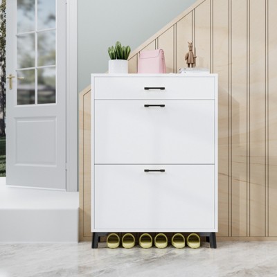 ALEXOUN Shoe Cabinet,Freestanding Shoe Cabinet with 2 Flip Drawers,with Metal Handles and Metal Legs,for Entryway,Hallway