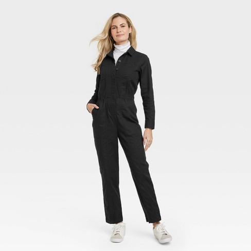 Women's Long Sleeve Button-Front Coveralls - Universal Thread™ Black 16