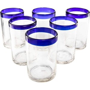 The Wine Savant Hand Blown Mexican Blue Rim Drinking Glasses, Perfect Addition to Home Bar, Unique Style & Decor - 6 pk - 1 of 4