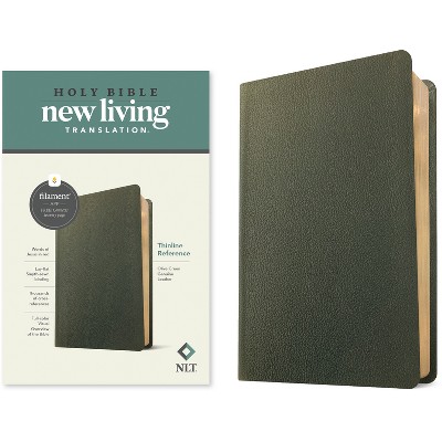 NLT Thinline Reference Bible, Filament Enabled (Genuine Leather, Olive Green, Red Letter) - by  New Living Translation (Leather Bound)