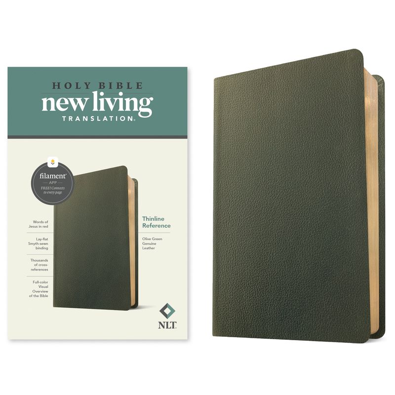 NLT Thinline Reference Bible, Filament-Enabled Edition (Genuine Leather, Olive Green, Red Letter) - (Leather Bound), 1 of 2