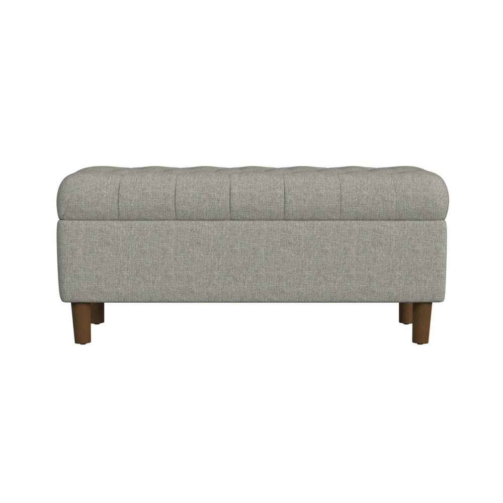 Button Tufted Storage Bench with Cone Wood Legs Gray - HomePop: Hinged Lid, Bedroom Ottoman