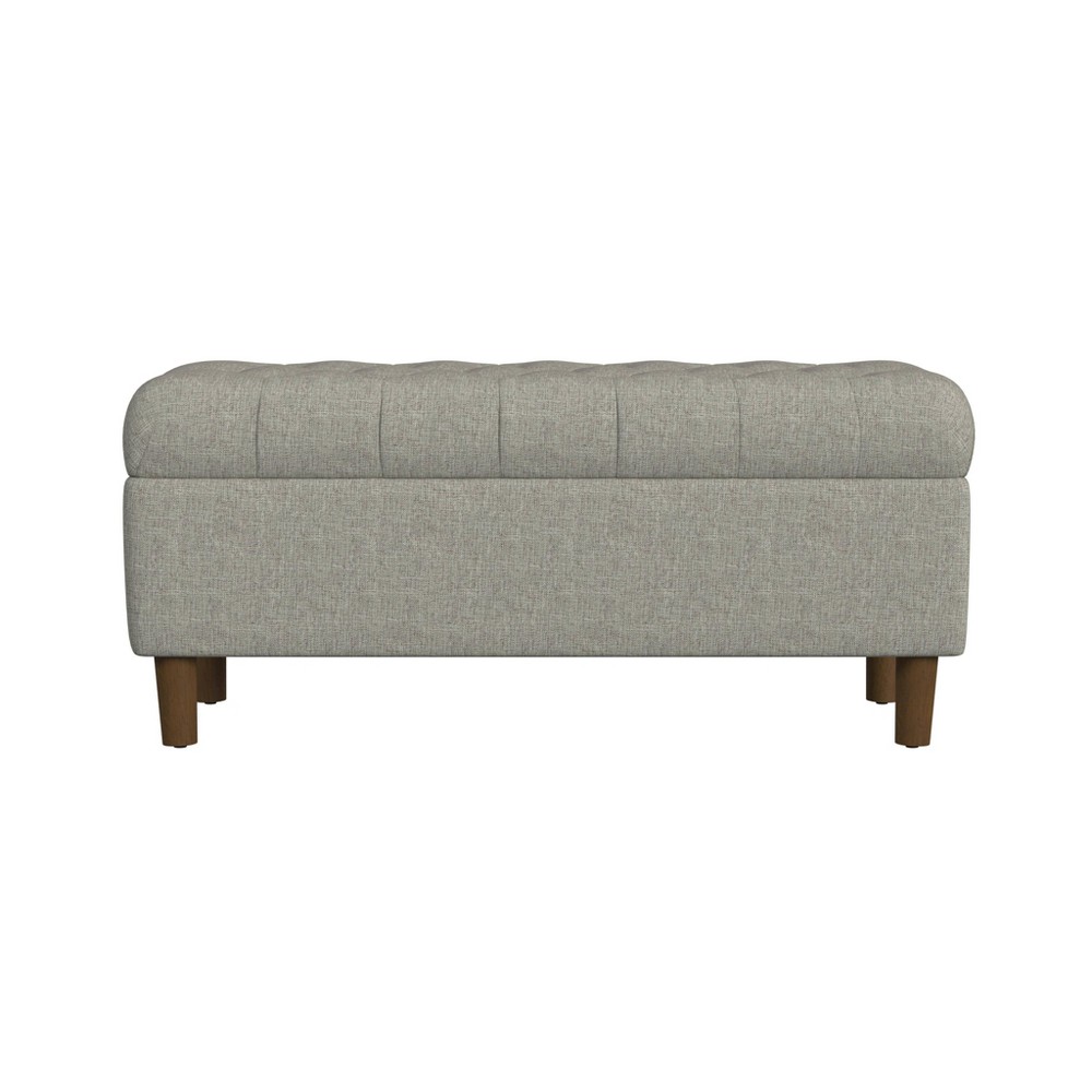 Photos - Other Furniture Button Tufted Storage Bench with Cone Wood Legs Gray - HomePop