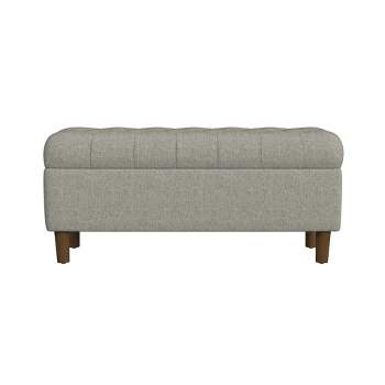 Button Tufted Storage Bench with Cone Wood Legs Gray - HomePop