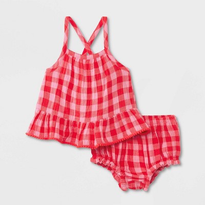 Baby Girls' Gauze Gingham Tank Set - Cat & Jack™ Pink 6-9M