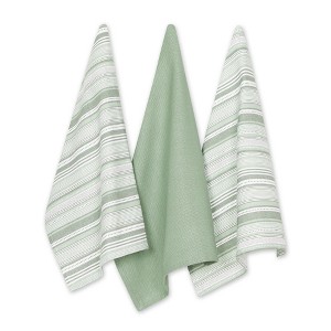 Design Imports  Urban Stripe Dishtowel Set 3 Piece, Artichoke Green, 20X30" - 1 of 4