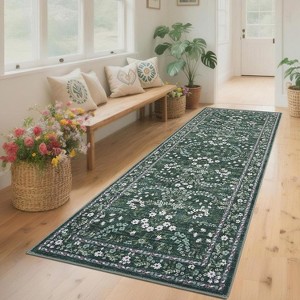 Washable Rug for Living Room Botanical Floral Bedroom Rug Non Slip Soft Vibrant Carpet Low Pile Foldable Floor Mat for Dorm - 1 of 4