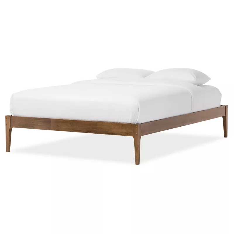 Century Modern Solid Wood Bed Frame, Queen Size Wood Bed Frame Without Headboard