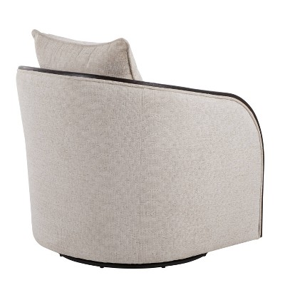Lumisource Gemma Swivel Accent Chair In Sand Fabric/Espresso Wood