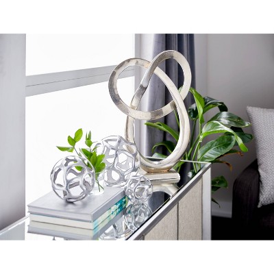 Set of 3 Polished Silver Metal Decorative Orbs