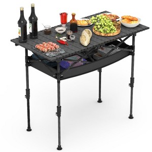LakeForest"Portable Folding Camping Table with Adjustable Height, Hanging Net, and Rustproof Carbon Steel"Black - 1 of 4