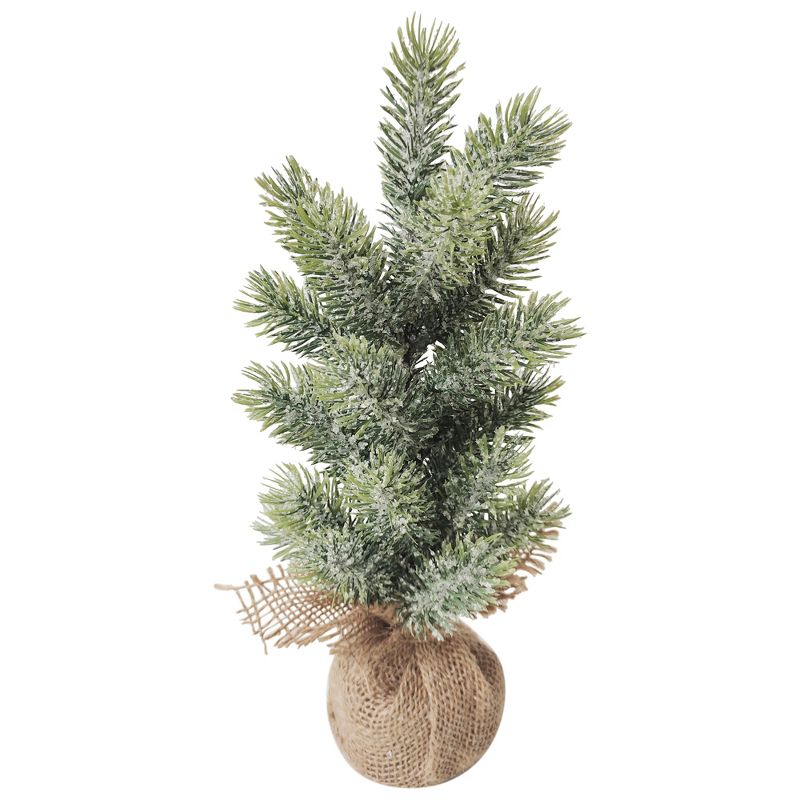 Northlight Frosted Icy Pine Tree in Burlap Base Christmas Tree - 11.75" - Unlit, 1 of 3