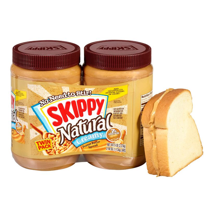 Skippy Twin Pack Natural Creamy Peanut Butter - 40oz, 3 of 16