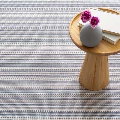 Gray and White Handwoven Wool Cotton Stripe Rug 10' x 14'