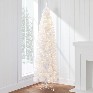 Best Choice Products Pre-Lit White Pencil Christmas Tree w/ Foldable Base, Incandescent Lights - 1 of 4