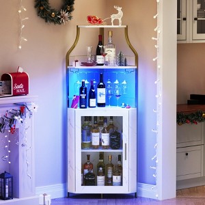 Whizmax Corner Bar Cabinet with LED Lights, Industrial Liquor Cabinet with Adjustable Shelf, 5-Tier Industrial Wine Cabinet with Glass Holder - 1 of 4