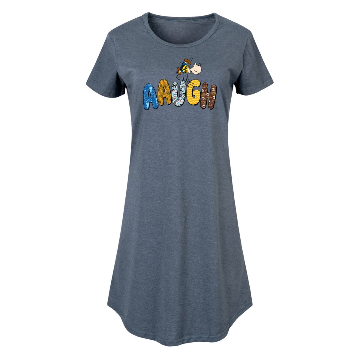 Women's - Peanuts - Aaugh Pattern Charlie Brown Graphic T-shirt Dress